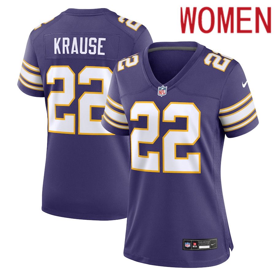 Women Minnesota Vikings 22 Paul Krause Nike Purple Classic Retired Player NFL Jersey